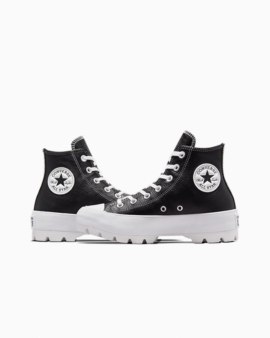 Dámské Boty Vysoké Converse Chuck Taylor All Star Lugged Læder Černé Bílé | CZ X31UF79